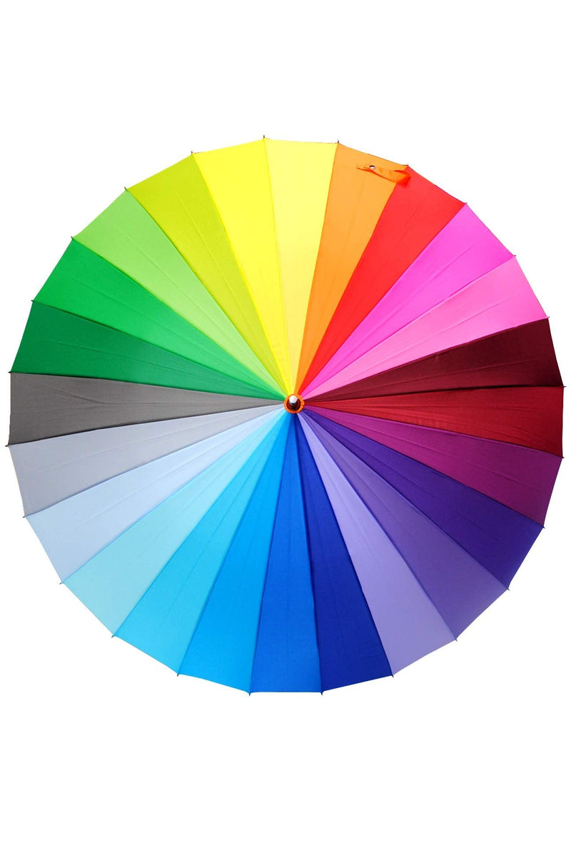 Extra Strong - Windproof 24 Rib Large Strong Rainbow Umbrella XL Automatic | Heavy Duty Golf Umbrella For Rain and Wind - 3 Layer Frame - Choice of 2 Handles - Best for Most Ribs Straight Handle