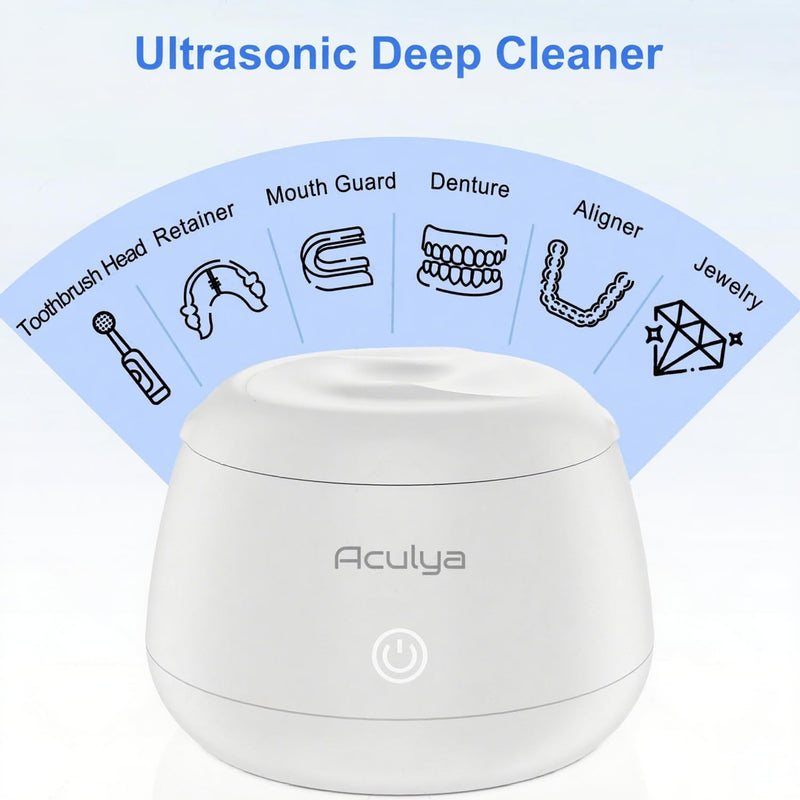 [Australia] - Ultrasonic Retainer Cleaner Machine 48kHz Denture Cleaner 200ml Dental Appliance Cleaner for Aligner, Night Guard, Brace, Jewelry White 