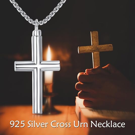 925 Sterling Silver Simple Bar Urn Pendant Memorial - Ashes Keepsake Exquisite Cremation Pendant Necklace Cross