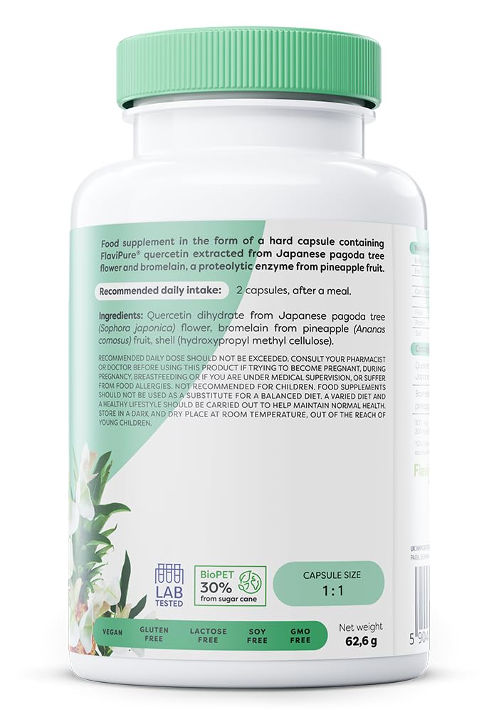 Osavi Quercetin with Bromelain – 120 Vegan Capsules | FlaviPure® Quercetin Extracted from Japanese Pagoda Tree & Bromelain from Pineapple | Supports Antioxidant Defense & Immune Health