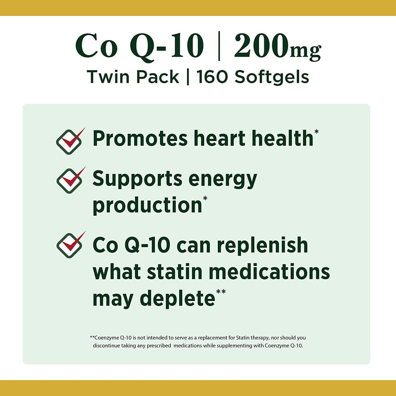 [Australia] - Nature's Bounty CoQ10 200 mg Softgels, Heart Health & Cellular Energy Support, Twin Pack, 160 Rapid Release Softgels Unflavored 80 Count (Pack of 2) 