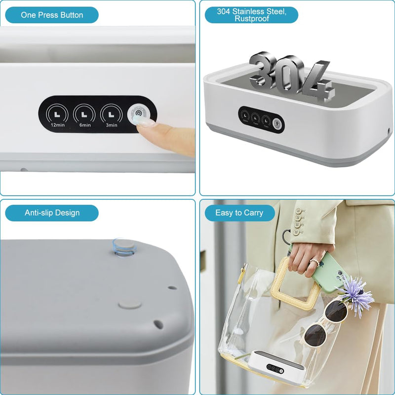 [Australia] - Ultrasonic Retainer Cleaner for Tooth，50KHz Jewelry Cleaner Deep Cleaning Machine -650ML Dental Cleaning Pod for Dentures/Mouth Guards/Eyeglasses-3 Timers -Stainless Steel, Reliable Use 