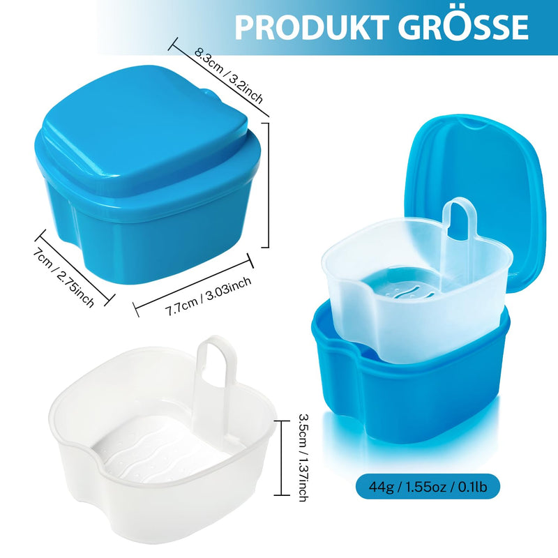 [Australia] - YunSchauen Denture Box Denture Box Retainer Container Storage Box with Hanging Strainer for False Teeth Storage Cleaning Dark Blue Blue 