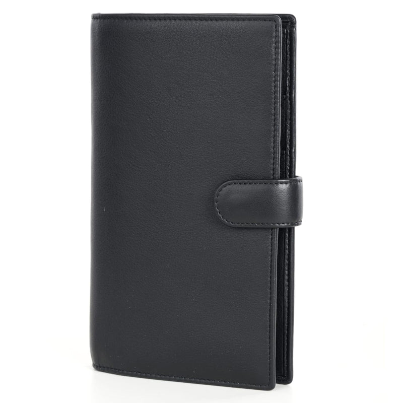 Cow Leather Family Passport Holder | Credit Cards Boarding Pass Cash Documents Holder Slots With Hidden Chain Slot | RFID Blocking Travel Wallet for Men and Women Engraved Logo - Black