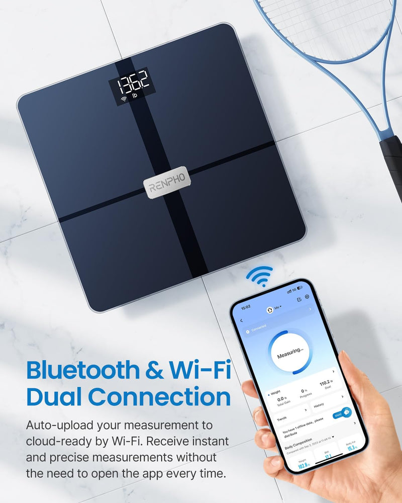 [Australia] - RENPHO WLAN Smart Scales Bluetooth Body Fat Scales, Personal Scales with Body Fat and Muscle Mass, Wireless Body Analysis Scales & Monitors 13 Body Values for Your Health, Elis Aspire 280mm/11" Navy 