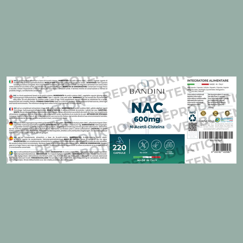 [Australia] - Bandini® NAC N-Acetyl L-Cysteine | 220 capsules - 600 mg (More than 7 months supply) | Glutathione Precursors, Natural Antioxidants, 100% Pure N Acetyl Cysteine Amino Acids | High dosage, vegan 