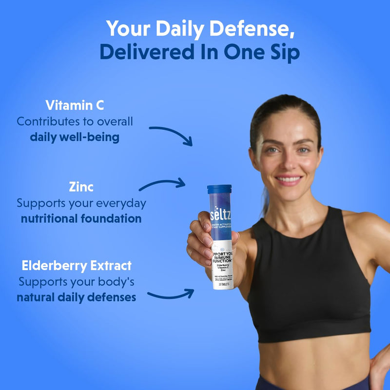 Seltz Immune Support Drink Tablets, Effervescent Elderberry with Zinc | Immune Defense, Vitamin C, Antioxidants, Drop Fizz and Drink, Refreshing and Supports Hydration, 20 Tablets, 1 Pack 20 Tablets (pack of 1)