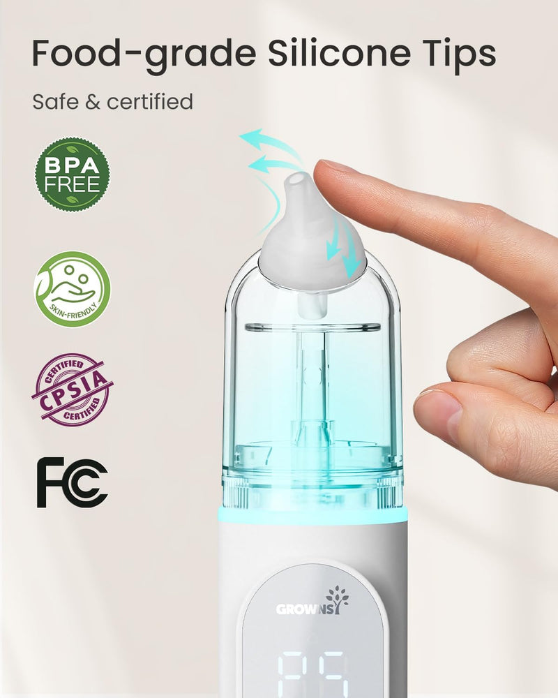 [Australia] - GROWNSY Nasal Aspirator for Baby, Upgraded 5 Suction Levels Baby Nose Sucker, IPX7 Waterproof Electric Nose Suction for Baby, Booger Sucker for Toddlers with Automatic Cleaning &Music &Light Functions Grey Standard 