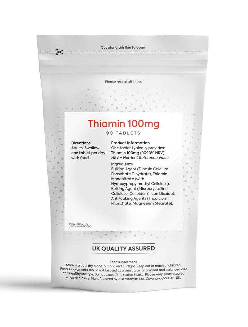 Thiamin (Vitamin B1) 100mg | 90 Tablets | Energy, Nervous System & Heart Support | High Strength B-Complex Vitamin | Vegan Friendly | UK Made - Just Vitamins