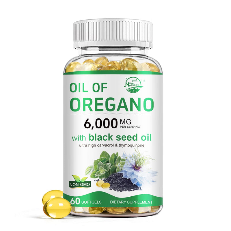 [Australia] - Nature's live Oil of Oregano with Black Seed Oil, 2 in 1 Oregano Supplement for Immune Health, Retains High Concentrated Carvacrol & Thymoquinone, Non-GMO, 60 Softgels, 1 Pack 60 Count (Pack of 1) 