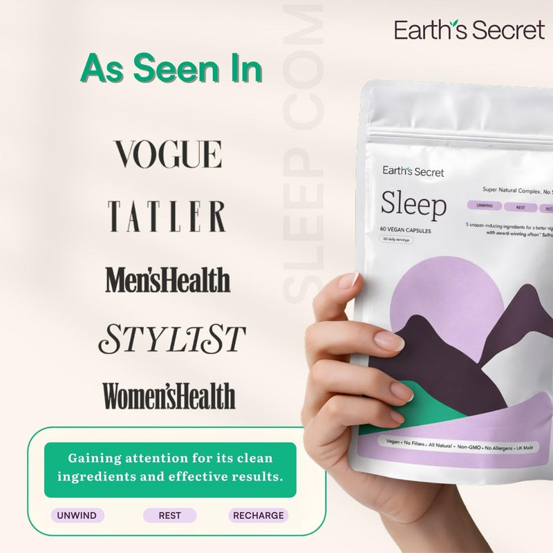 Earth's Secret Sleep – Award Winning Saffron Extract & Tart Cherry Formula for Restful Sleep – Passionflower, Chamomile & Lavender – Non-GMO, Filler-Free, Made in The UK Sleep Aid - 60 Vegan Capsules