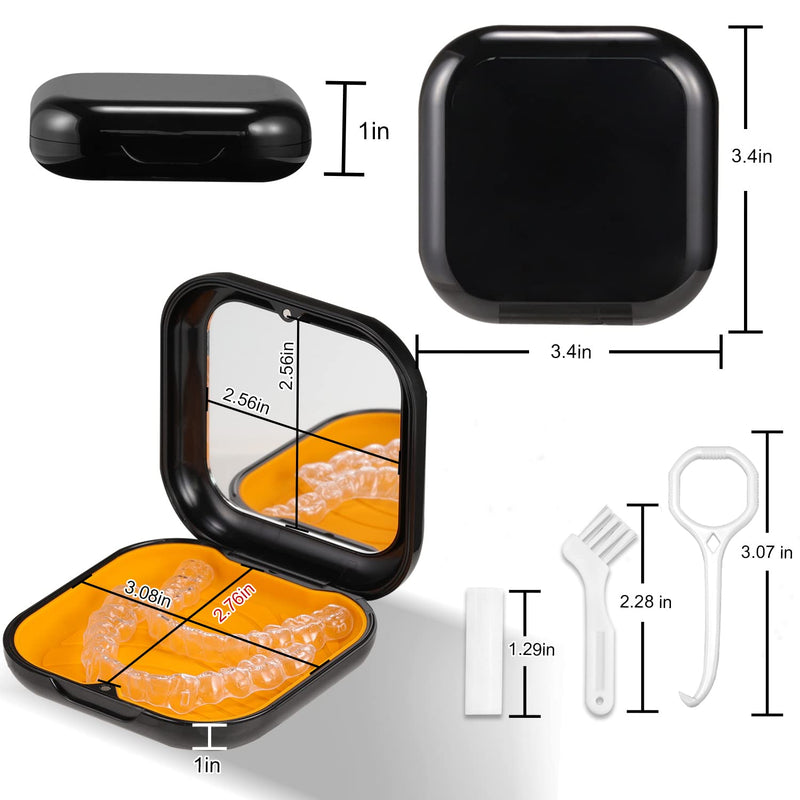 Retainer Case, Slim Aligner Case with Mirror, Compatible with Invisalign, Night Guard and Mouth Guard, Premium Retainer Case, With Aligner Remover Tool, Chew & Brush, Black Square: Black