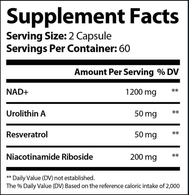 NAD Nicotinamide Riboside Resveratrol with Urolithin A 1500mg, Advance Support Supplement, 120 Capsules, Proudly USA Company