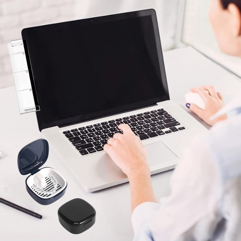 [Australia] - Braces box, denture box, 2 pieces, tooth rescue box, portable denture box with sieve, tooth splint box for false teeth, storage, cleaning 