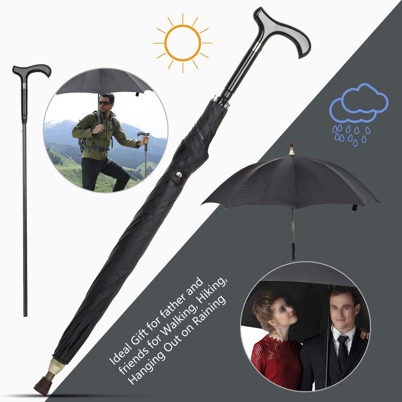 Stick 2-in-1,Self Defense Cane Umbrella Man, Auto Open Long Handle, Large Detachable Sturdy Walking Stick Man Crutch Umbrella for Father's Day,Elderly Men(Black)