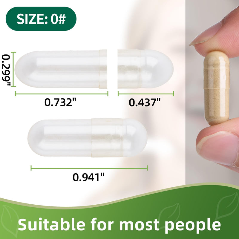 Size 0 Gelatin Empty Capsules - 1000 Count Clear Empty Pill Capsules, Fillable Empty Gel Capsule for Homemade Vitamins & Powders, Easy for DIY Supplements