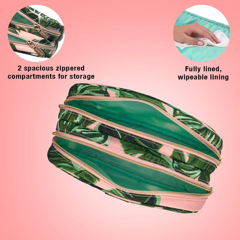 Conair 2 Piece Tropical Palm Leaf Print Weekender Bag Set With Clear Pencil Case Makeup Bag