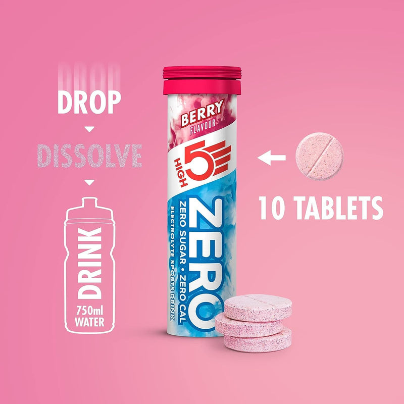 HIGH5 ZERO Hydration Electrolyte Sports Drink Dissolvable Tablets - 10 Tablets Per Tube - 4 x Tubes (40 Tablets Total) (2 x Berry / 2 x Citrus) ['2 x Berry / 2 x Citrus']