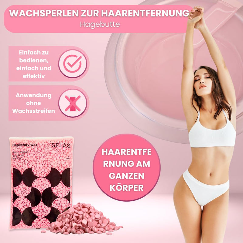 [Australia] - Depilatory wax in beads 800g. SELAS. To choose from: rosehip, ivory or natural. Growing without bands. (ROSE HIP). Wax beads, Brazilian wax, hard wax, professional. rose 