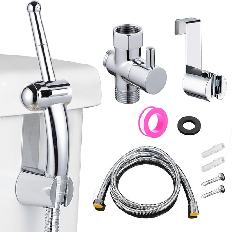 [Australia] - Clean Pass Douche Kit - Pre-Intercourse Hygiene Stainless Shower Douche Nozzle+1.5m Shower Hose+T-Adapter Water Regulator Knob L Shaped Douche/Enema Perfectly Designed for Men & Women Body Anatomy 