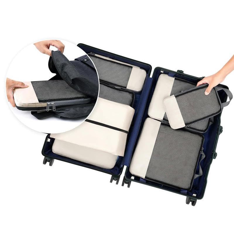 6 Set Lightweight Compression Packing Cubes with Packing List, Anti-Tearing Expandable Organizer Bags for Travel,(Beige) Beige