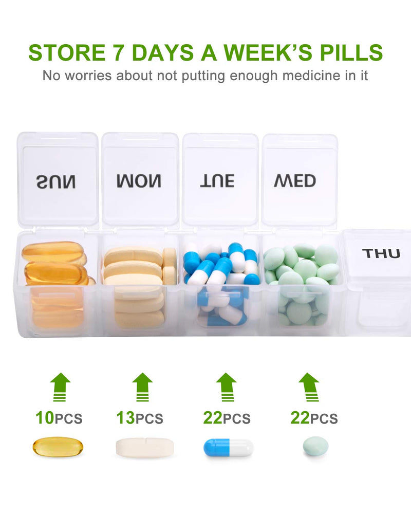 Sukuos Extra Large Weekly Pill Organizer 2 Pcs, Daily Pill Box 7 Day Pill Cases for Medicines, Vitamin, Fish Oils or Supplements, Easy to Clean Black+white