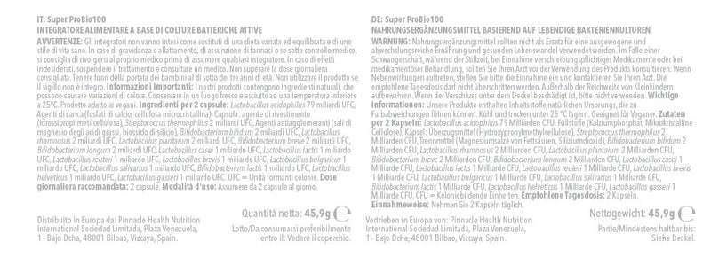 Super Pro Bio 100 | 100 Billion CFU per Serving | 16-Strain Live Bio Culture Complex | Helps Maintain a Balanced Gut Microbiome | Vegan Friendly | 60 Capsules = 1 Month Supply | Made in the UK