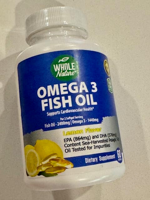 Omega 3 Fish Oil Supplements, Maximum Strength 2400 mg Omega-3, 1440mg Fish Oil, EPA DHA Fatty Acids, Heart Health, Vision, Eye, Brain, Immune Support for Women & Men. Natural Lemon Flavor, 60 ct (1) 1