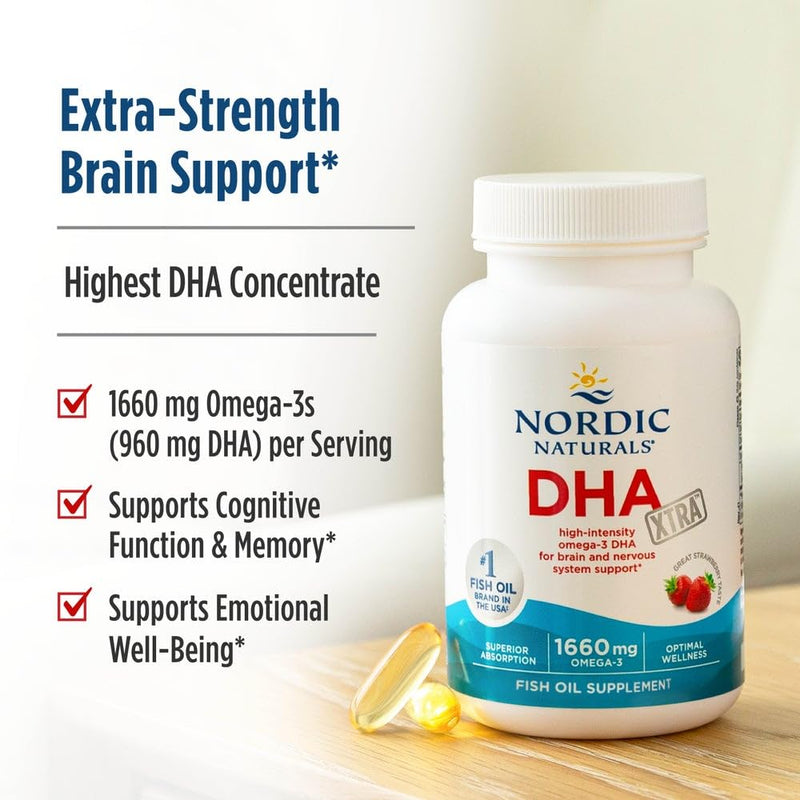 [Australia] - Nordic Naturals DHA Xtra, Strawberry - 90 Soft Gels - 1660 mg Omega-3 - High-Intensity DHA Formula for Brain & Nervous System Support - Non-GMO - 45 Servings 90 Count (Pack of 1) 