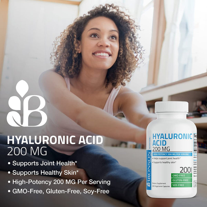 [Australia] - Bronson Hyaluronic Acid 200 MG High Potency Joint Health & Healthy Skin Support, Non-GMO, 200 Vegetarian Capsules 200 Count (Pack of 1) 