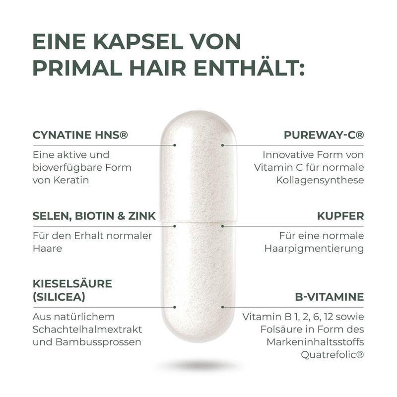 [Australia] - Primal Hair by Primal Harvest - Hair Nutritional Supplement with Selenium, Zinc, Keratin, Biotin, Selenium and Vitamin B Complex, for Men and Women, 60 Capsules 