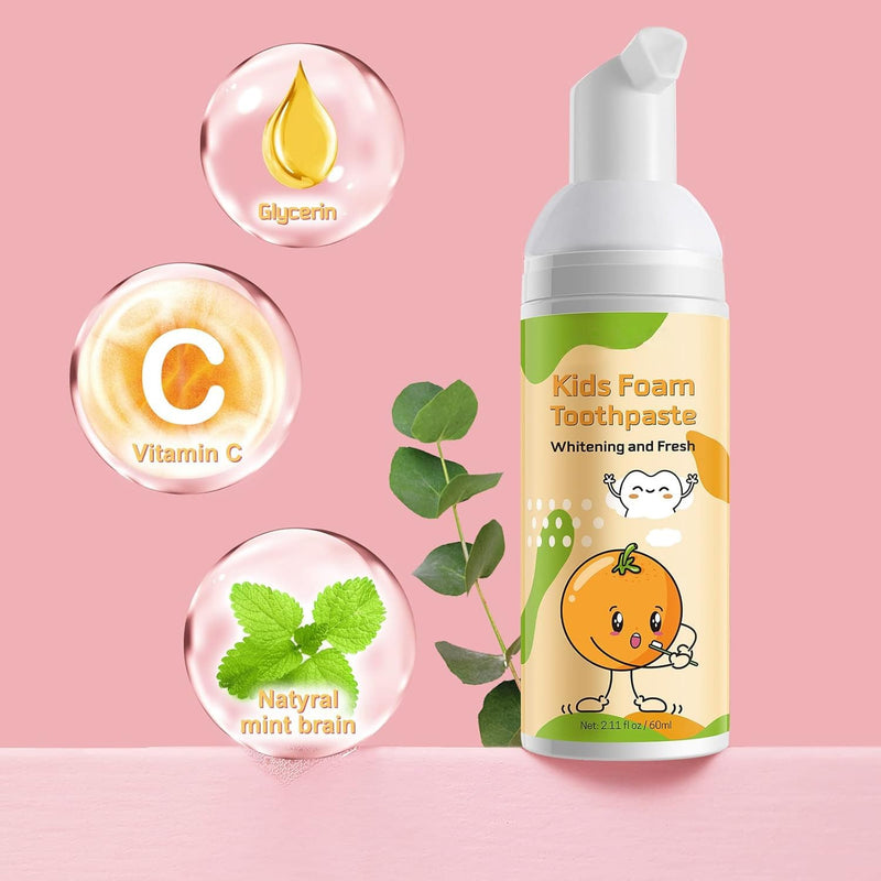 [Australia] - Foam Toothpaste Kids,Toddler Toothpaste with Low Fluoride & Natural Formula to Reduce Plaque, Kids Toothpaste for U Shaped Toothbrush for Children Ages 3 Plus (120 ML, Orange & Strawberry) 1.06 Fl Oz (Pack of 2) 