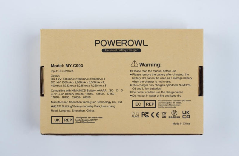 [Australia] - POWEROWL 8 Bay AA AAA C D Battery Charger, USB High-Speed Charging, Independent Slot, for Ni-MH Ni-CD Rechargeable Batteries… 