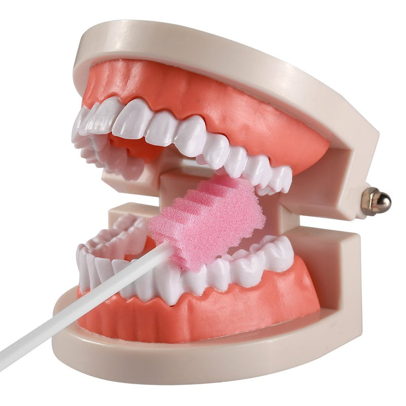 (100 Pack) Disposable Oral Swabs, Sterile Dental Sponge Swabsticks Unflavored for Mouth or Gum Cleaning - Sponge and Paper Rod. 100pcs-tooth Pink