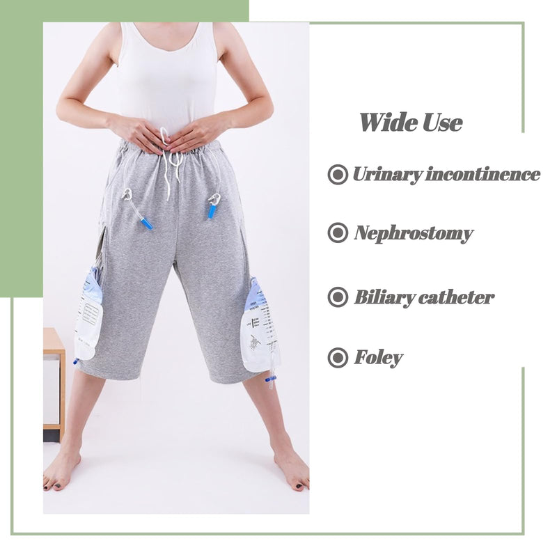 [Australia] - Catheter Leg Bag Cropped Pants, Men Women Nephrostomy Bag Holder Pants to wear with catheters Medium Black 