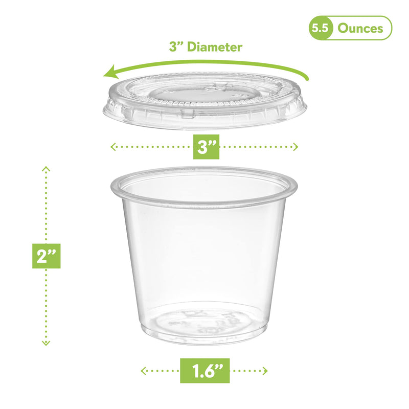 [Australia] - (5 oz - 100 Sets) Clear Diposable Plastic Portion Cups With Lids, Small Mini Containers For Portion Controll, Meal Prep, Sauce Cups, Slime, Medicine, Dressings, Crafts, Disposable Souffle Cups 5 Ounce 