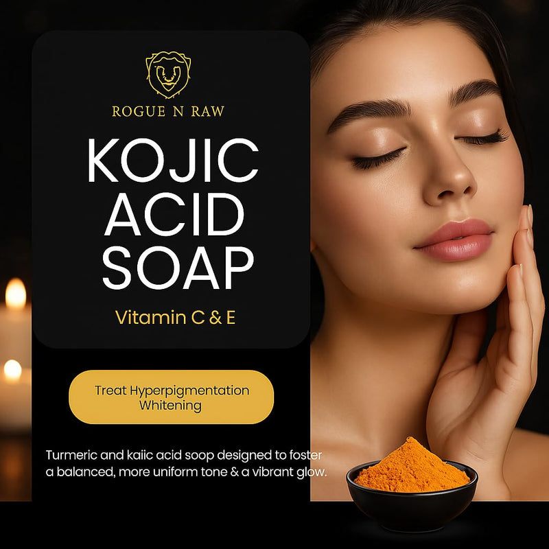 Turmeric Kojic Acid Soap Bars with Retinol, Collagen, Vitamin C & Glycerin - Natural Skin Brightening Soap for Dark Spots, Acne Scars & Even Tone - 2 Bars, 100G each