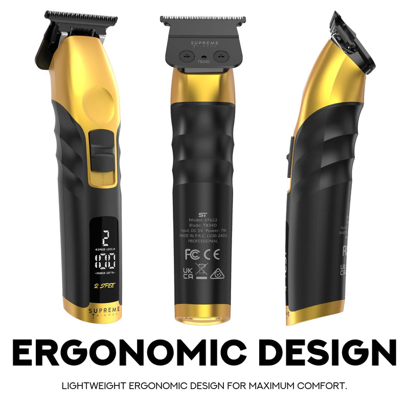 [Australia] - Supreme Trimmer 2Spee ST622 – Cordless Beard & Hair Trimmer for Men | 2-Speed Motor, 180 Min Runtime, Zero-Gap Adjustable Blade, Digital Display, Removable Blade Design Gold 