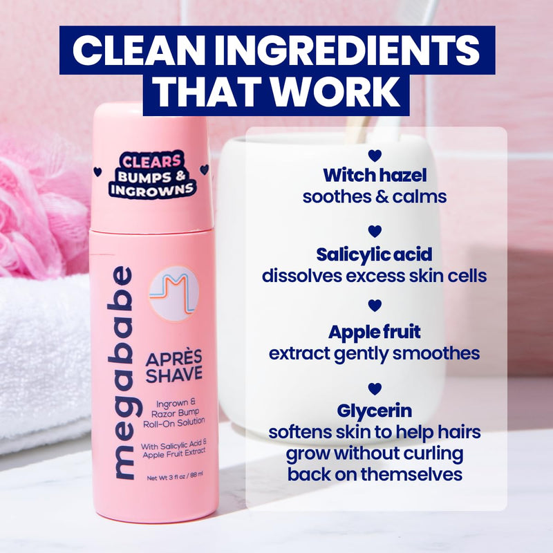 [Australia] - Megababe Après Shave | Post-Shave & Waxing | Ingrown Hair & Razor Bump Roll-On Treatment for Women | Bikini, Armpits & Legs | 3.0 fl oz 