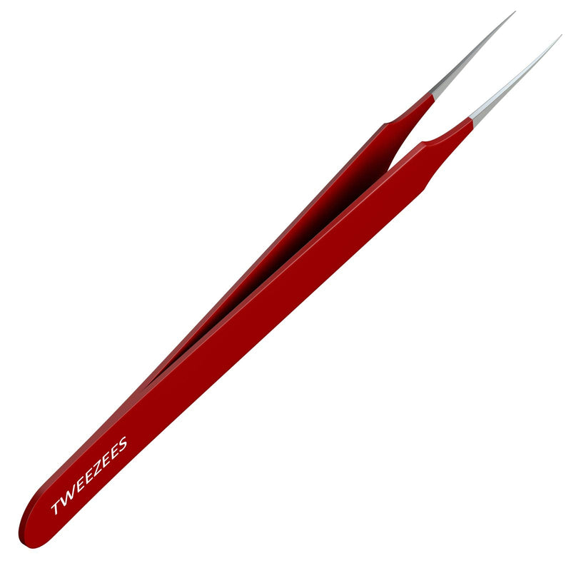 Ingrown Hair Tweezers | Pointed Tip | Red | 2 Pack | Precision Stainless Steel | Extra Sharp and Perfectly Aligned for Ingrown Hair Treatment & Splinter Removal For Men and Women | By Tweezees