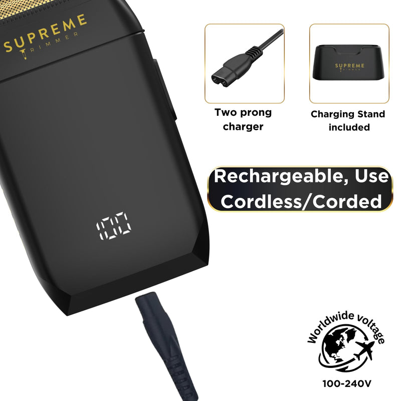 [Australia] - Supreme Trimmer Crunch STF602 – Waterproof Double Foil Shaver for Men | 150 Min Runtime, Wet/Dry Cordless & Corded Electric Razor | Hypoallergenic Foils for Face, Head & Stubble Black 