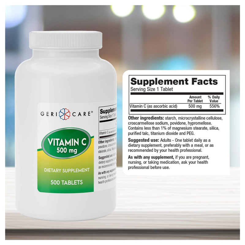 GeriCare Vitamin C 500 mg Antioxidant, Immune System Support, Nutritional Supplement Tablets, 500 Count (Pack of 1) 500 Count (Pack of 1) 500mg