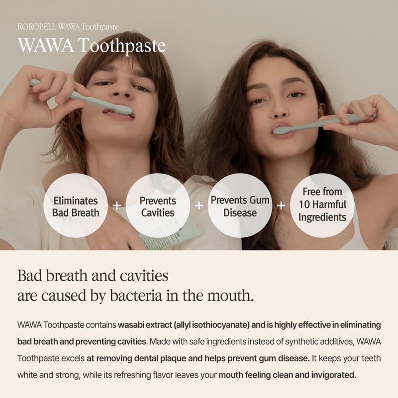 [Australia] - ROROBELL Wawa Toothpaste Made for My Boyfriend's Bad Breath, Sensitive Teeth, Improvement of Gum Problems/Peppermint Flavor/Made with Wasabi I 3.53 fl.oz (Pack of 5) 0.71 Fl Oz (Pack of 5) 