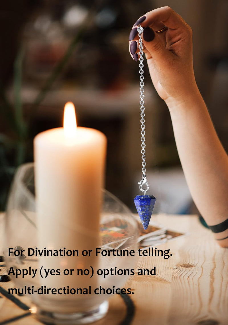 [Australia] - XIANNVXI 6pcs Pendulum Set Crystals Amethyst Stone Rose Quartz Obsidian Lapis Lazuli Crystal Gemstones Energetic Pendulum Esoteric Pendulum with Chain Spiritual Reiki Accessories G-lapis lazuli, tiger eye, rose quartz, amethyst, obsidian, green aventurine 