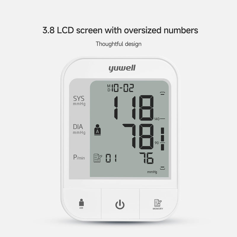 [Australia] - yuwell upper arm blood pressure monitor for accurate blood pressure and pulse measurement with memory function and arrhythmia detection, large cuff for 22-45 cm upper arm, including USB cable and batteries Ye670a 