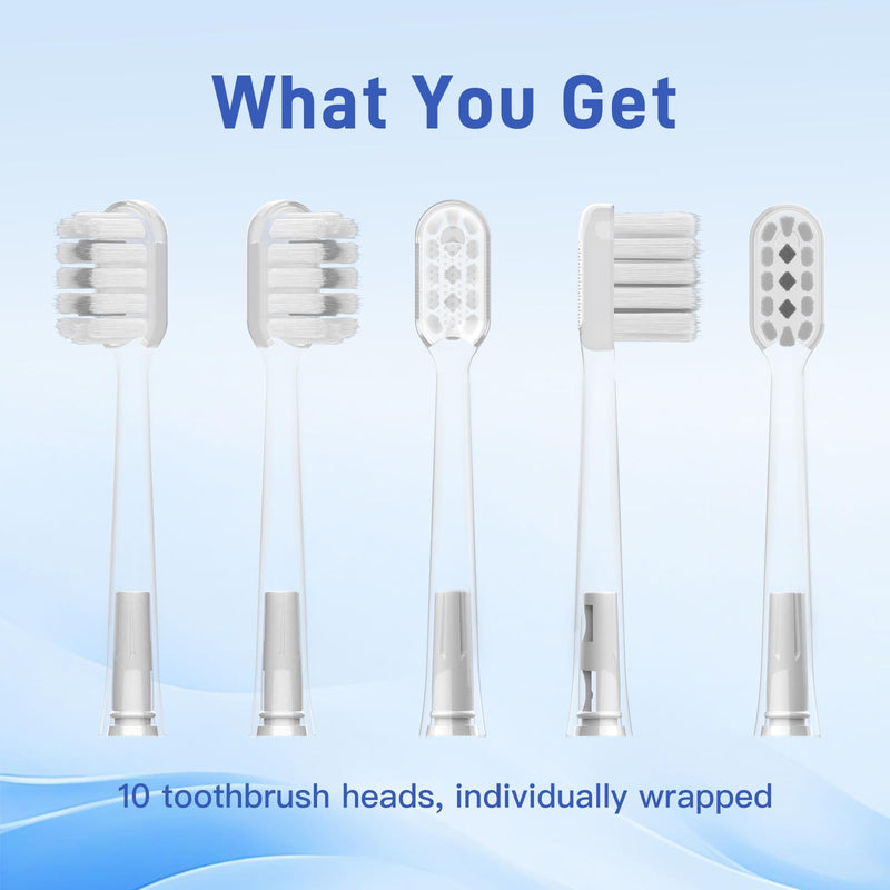 Toothbrush Heads Replacement Compatible with Laifen Wave Electric Toothbrush, Gum Care - Transparent, 10 Pack