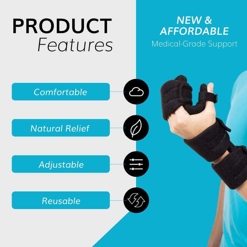 BraceAbility Soft Resting Hand Splint - Stroke Brace Right or Left Hand Immobilizer for Finger Contractures, Post-Surgery Recovery, Carpal Tunnel Syndrome, Ulnar Nerve Damage Relief (S - Right) Small Right