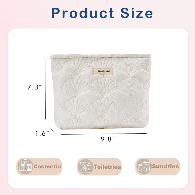 RSRSLEII 5Pcs Quilted Cotton Seashell Makeup Bag, Travel Toiletry Bag,White | Coastal Aesthetic Cosmetic Bag Set, Cute Portable Travel Toiletry Pouch, Wedding Gifts, Bridesmaid Gifts,Lightweight Foldable 5Pcs White