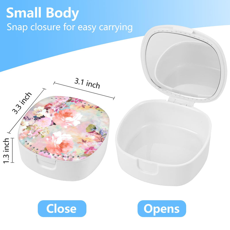 [Australia] - Retainer Case,Mouth Guard Case,Denture Case,Orthodontic Aligner Case With Mirror and Ventilation Holes Night Guard Case,Pink Flower Pink Flower 