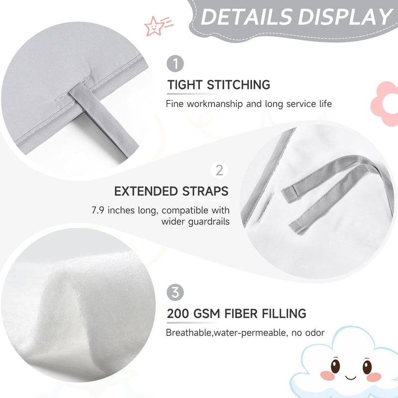 [Australia] - Gray 3pcs New Teething Edge Crib Rail Cover&Corner Guard Coverage Straps,Reversible Guardrail Cover Protector for Boys Girls(1 Long 2 Short) 3-Piece Set Grey 